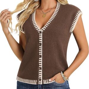Sweater Vest Tops for Women Trendy Summer Shirts Knit Cap Sleeve V Neck  S
